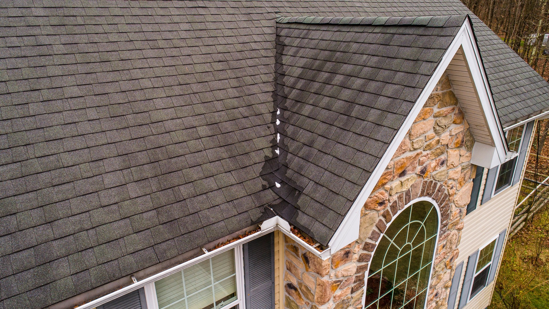 Checking the condition of the roof shingle and gutters in autumn.